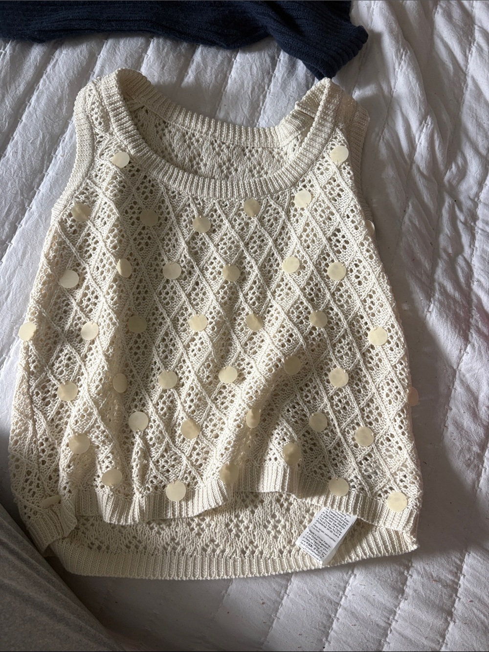 SHEIN Cream Crochet Dot Embellished Sleeveless Sweater Tank